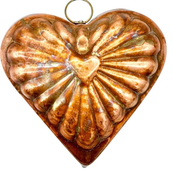 Vintage Heart-Shaped Copper Hanging Mold 6" Made In Korea Decorative Pan - Picture 1 of 5